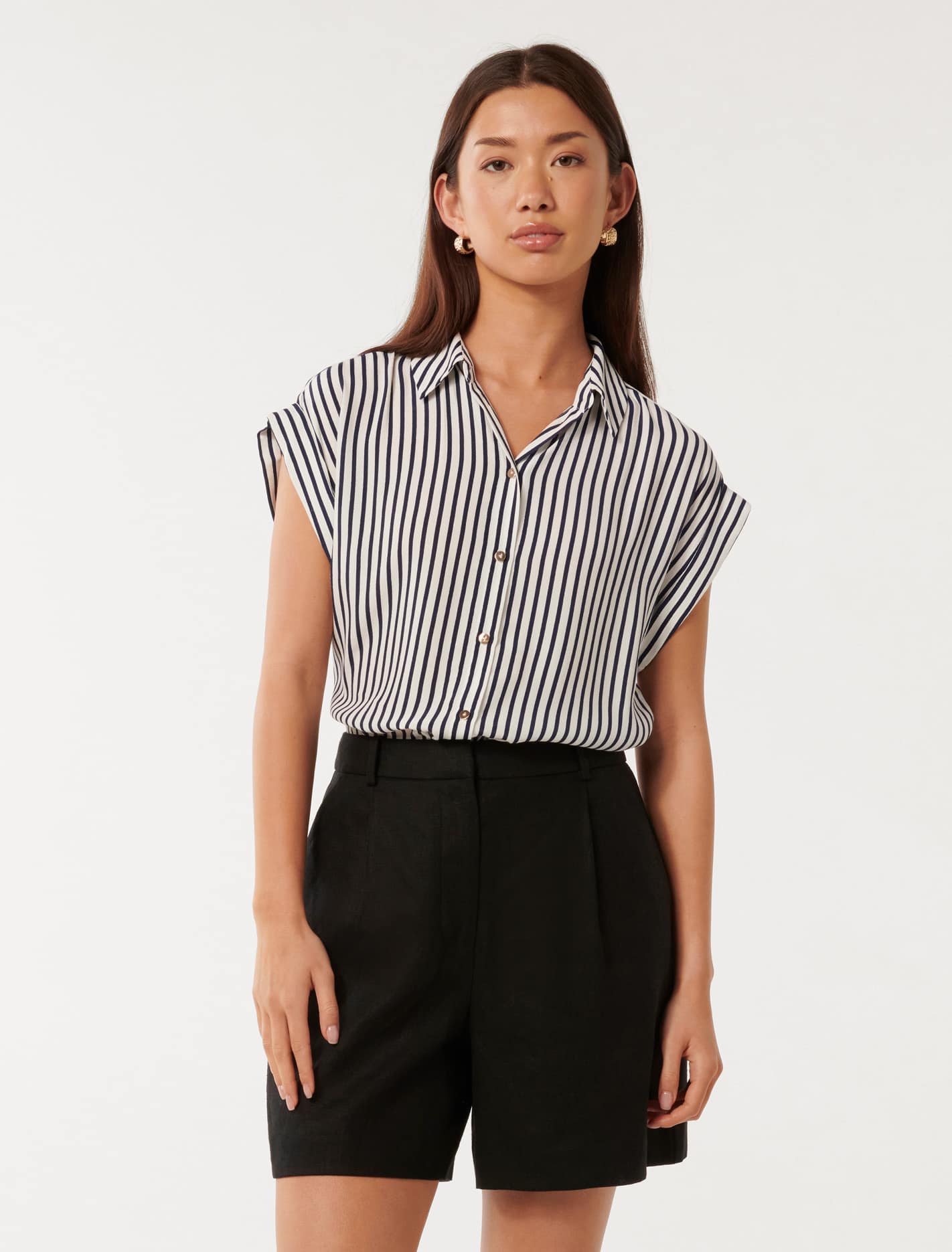 Rhea Easy Striped Shirt Navy White Forever New