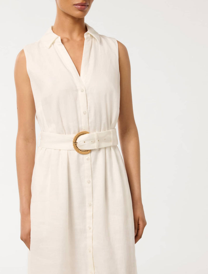 Pippa Petite Collared Button Front Linen Midi Dress Forever New