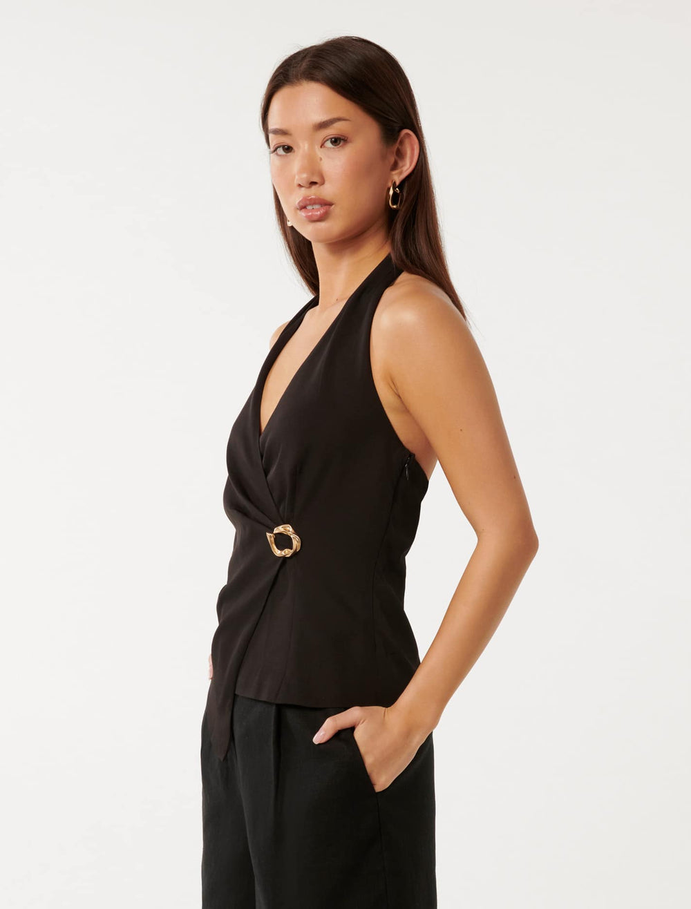 Joelle Draped Halter Top Black | Forever New