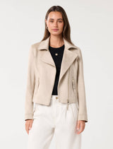 Indie Suede Biker Jacket Neutral Forever New