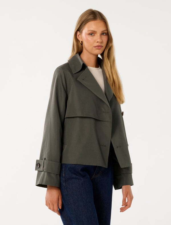 Ebony Cropped Trench Coat Forever New