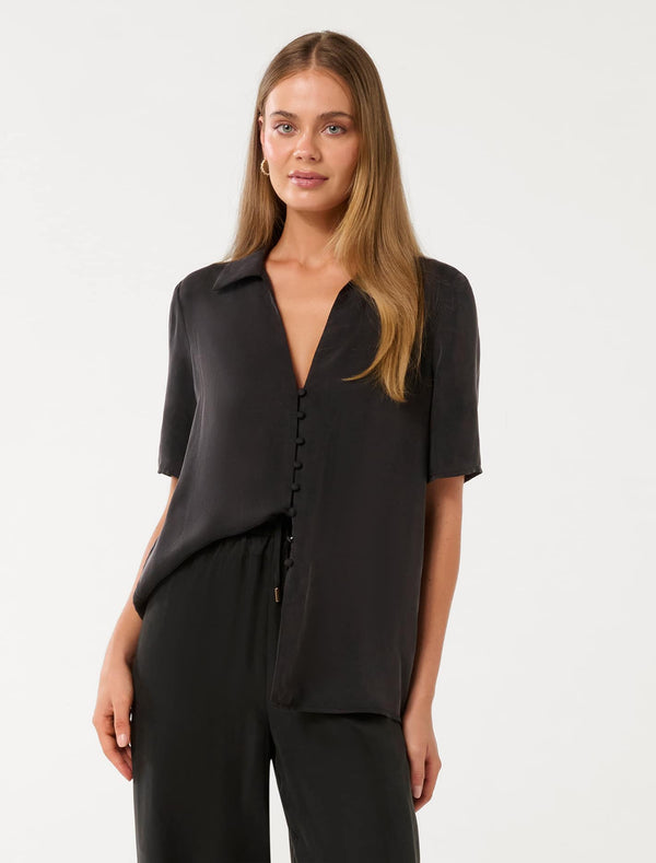 Bella Cupro Button Front Shirt Forever New