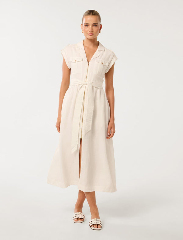 Alison Zip Utility Linen Midi Dress Forever New