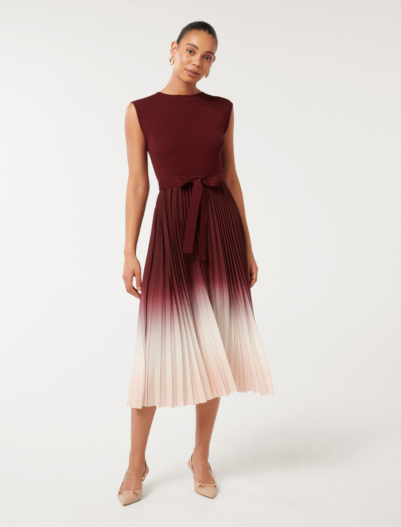 Elsie Ombre Pleat Midi Dress Berry Ombre Forever New