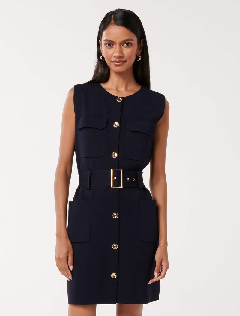 Parker Petite Luxe Utility Mini Dress Navy Forever New