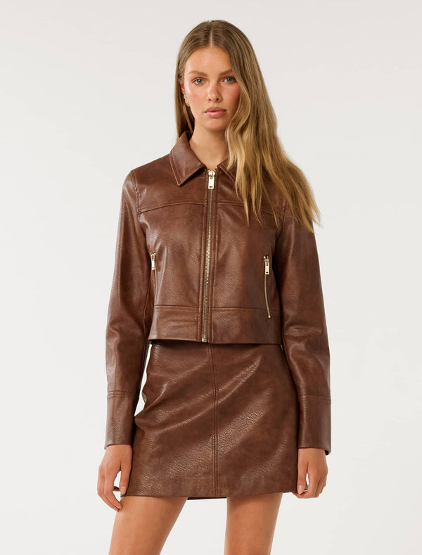 Wren Vegan Leather Mini Skirt Walnut Set Forever New