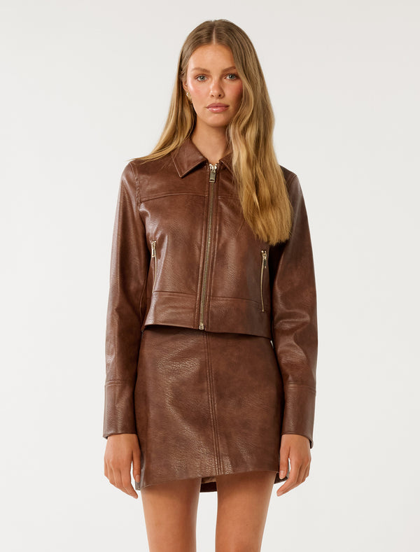 Wren Vegan Leather Jacket Walnut Set Forever New