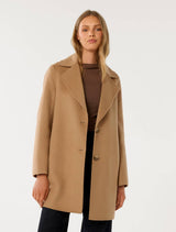 Madi Felled Mid Length Coat Camel Marle Forever New