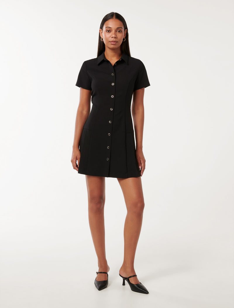 Winnie Pleated Button Down Mini Dress Forever New