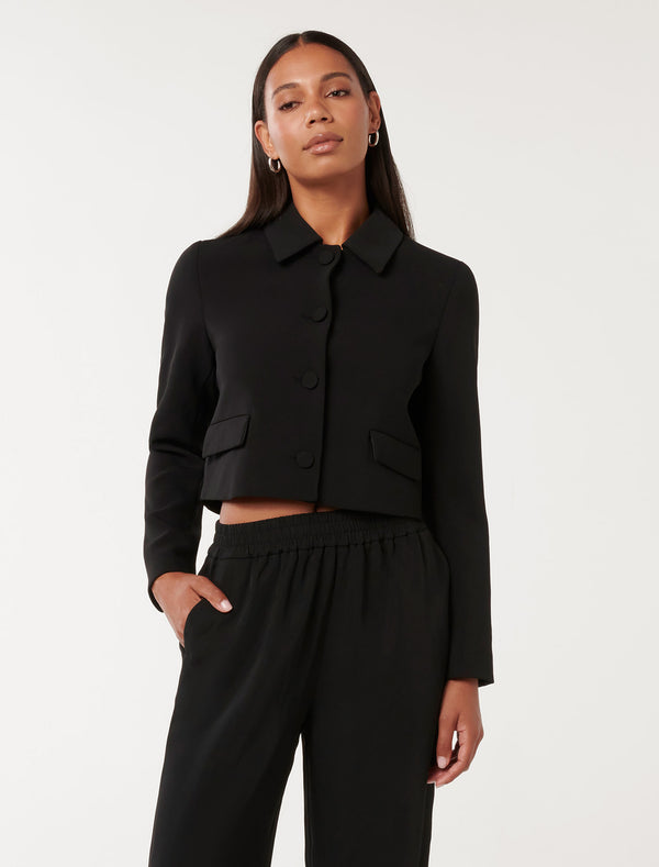 Tanya Cropped Top Collar Jacket Black Forever New