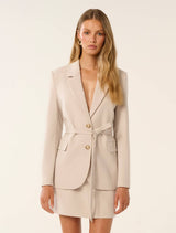 Cari Tie Belt Blazer Light Pebble Suit Forever New