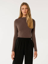 Jasmine Straight Neck Top Brown Marle Forever New