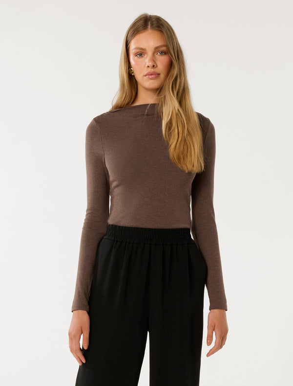 Jasmine Straight Neck Top Brown Marle Forever New