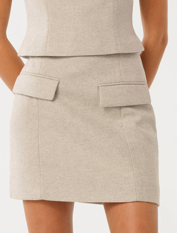 Stevie Twill Mini Skirt Grey Set Forever New