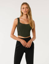 Cinder Corset Top Olive Green Forever New