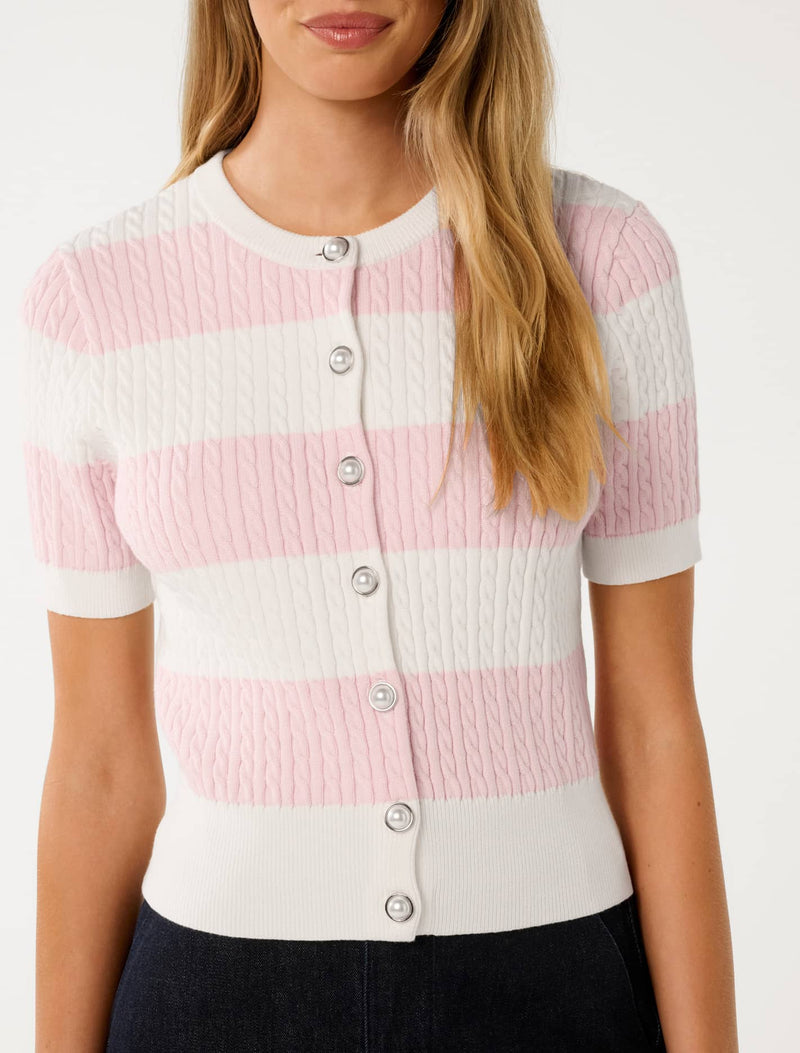 Annika Striped Cable Knit Top Forever New