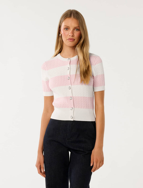 Annika Striped Cable Knit Top Pink Forever New