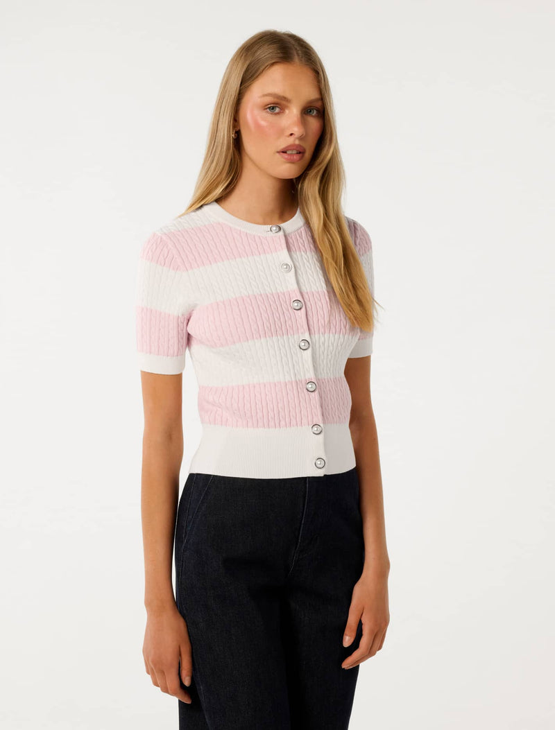 Annika Striped Cable Knit Top Forever New