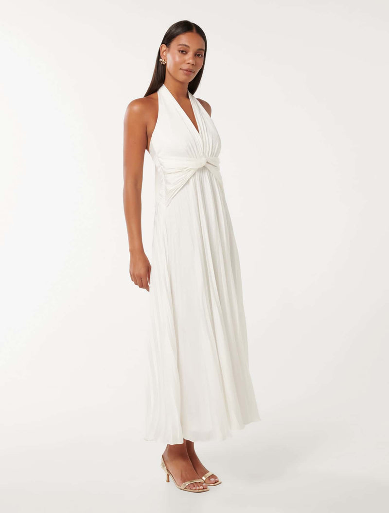 Natasha Pleated Satin Halter Maxi Dress Forever New