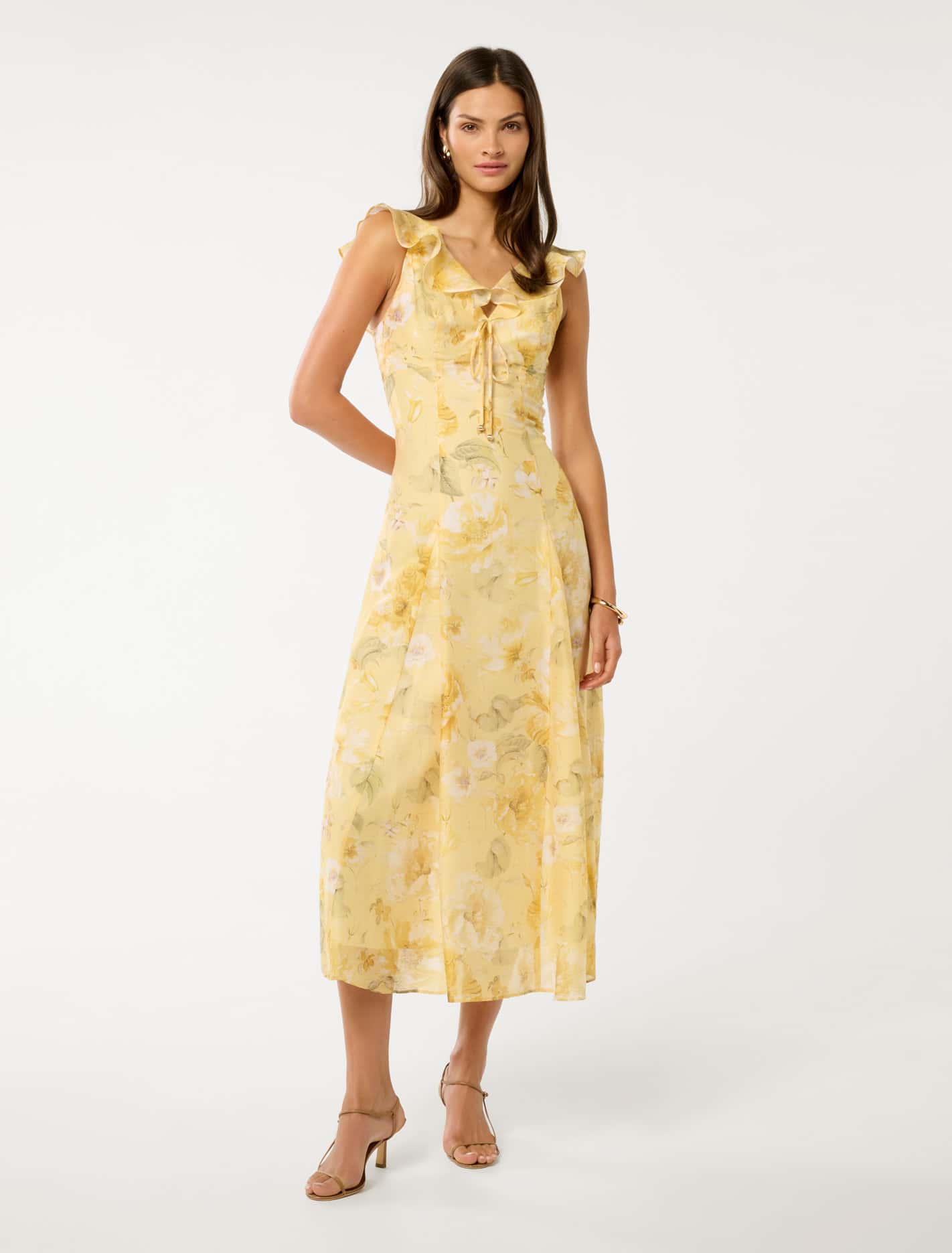 Lenny Godet Printed Midi Dress Gold Layla Botanical Forever New