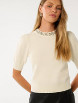 Maria Embellished Collar Knit T-Shirt Forever New