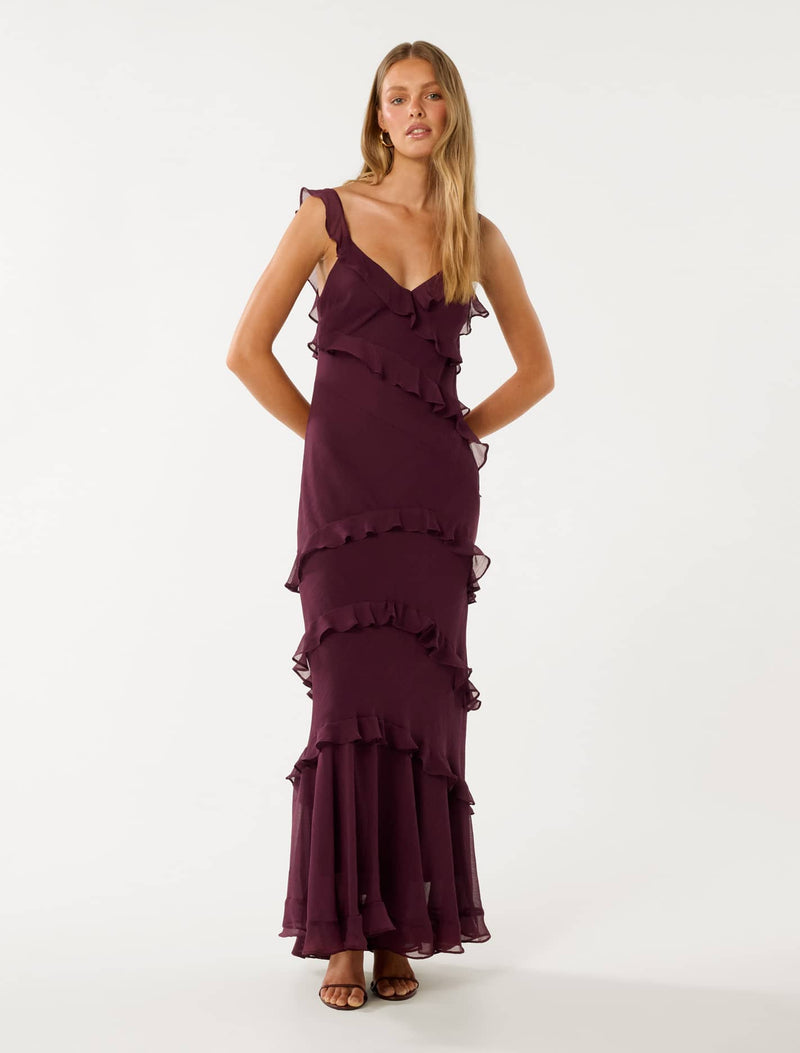 Isla Ruffle Asym Maxi Dress Imperial Port Forever New