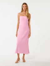 Nicola Strapless Satin Maxi Dress Sweet Pink Forever New