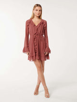 Piper Ruffle Long Sleeve Mini Dress Forever New