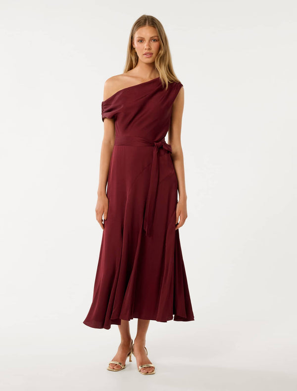 Megan Satin Asym Midi Dress Zinfandel Forever New