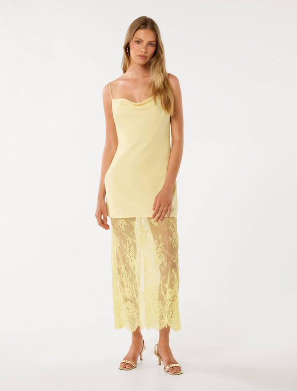 Hazel Lace Satin Slip Dress Soft Yellow Forever New