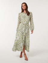 Penelope Printed Midi Dress Green Penola Tile Forever New