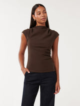 Leenah Grown On Neck Crepe Top Chocolate Forever New