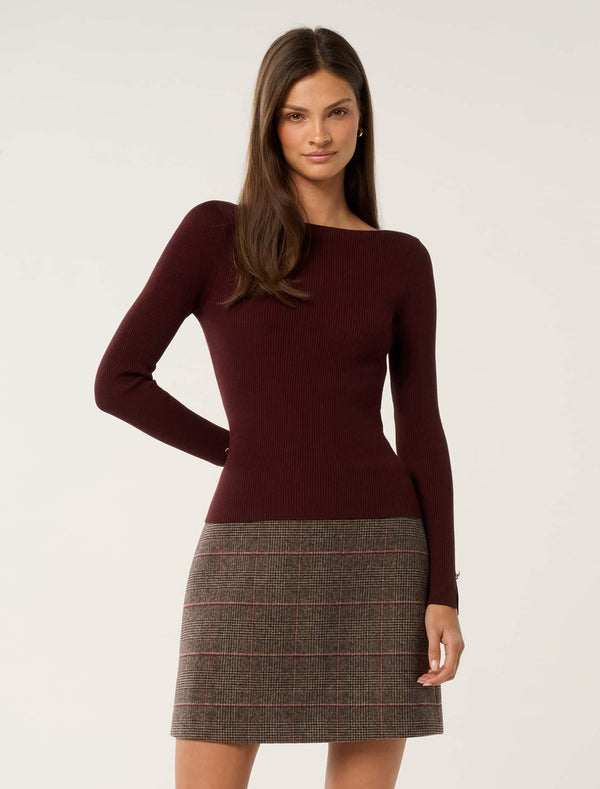 Alaia Knit Rib Top Mulled Wine Forever New