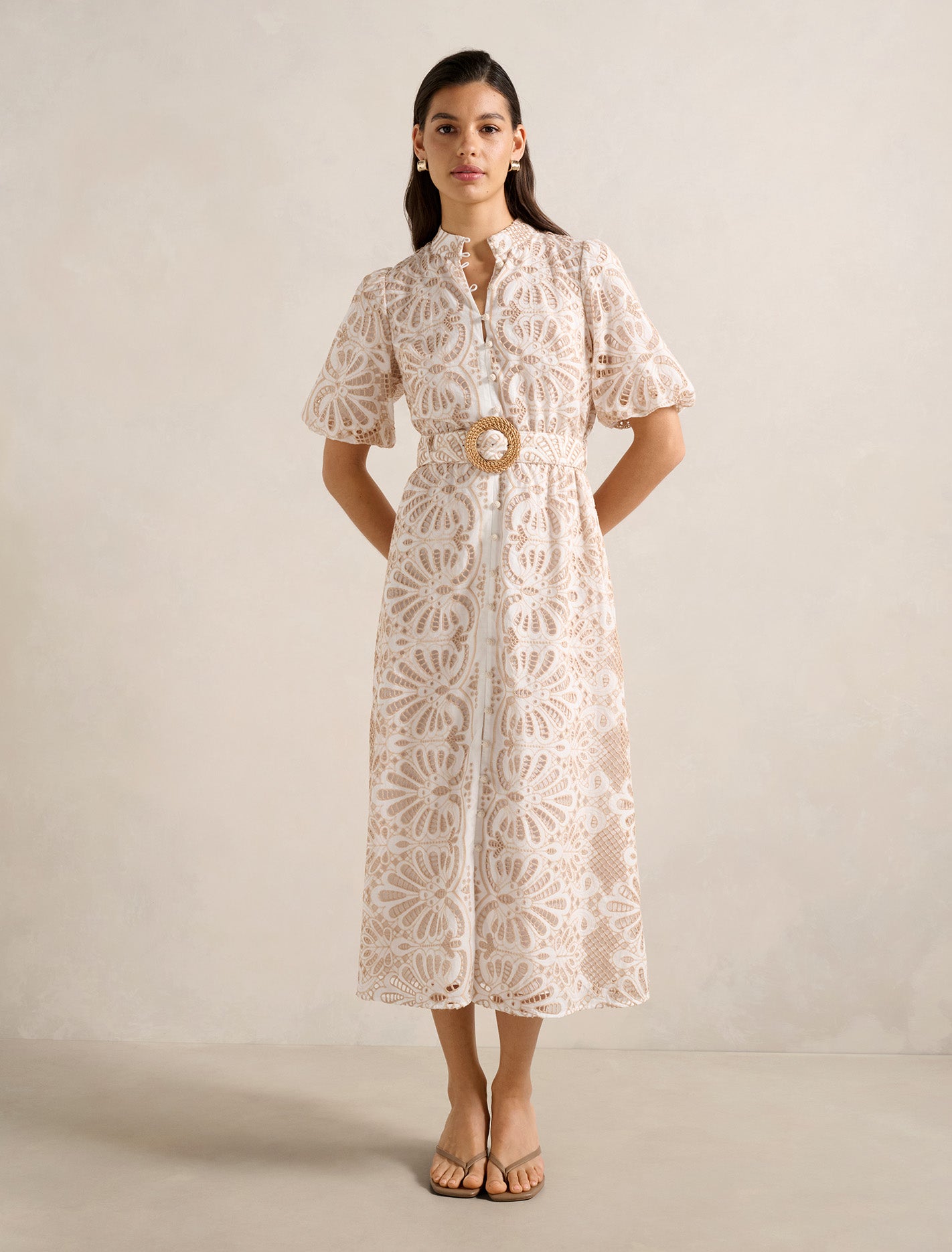 Valencia Broderie Shirt Dress Porcelain And Tan Broderie Forever New
