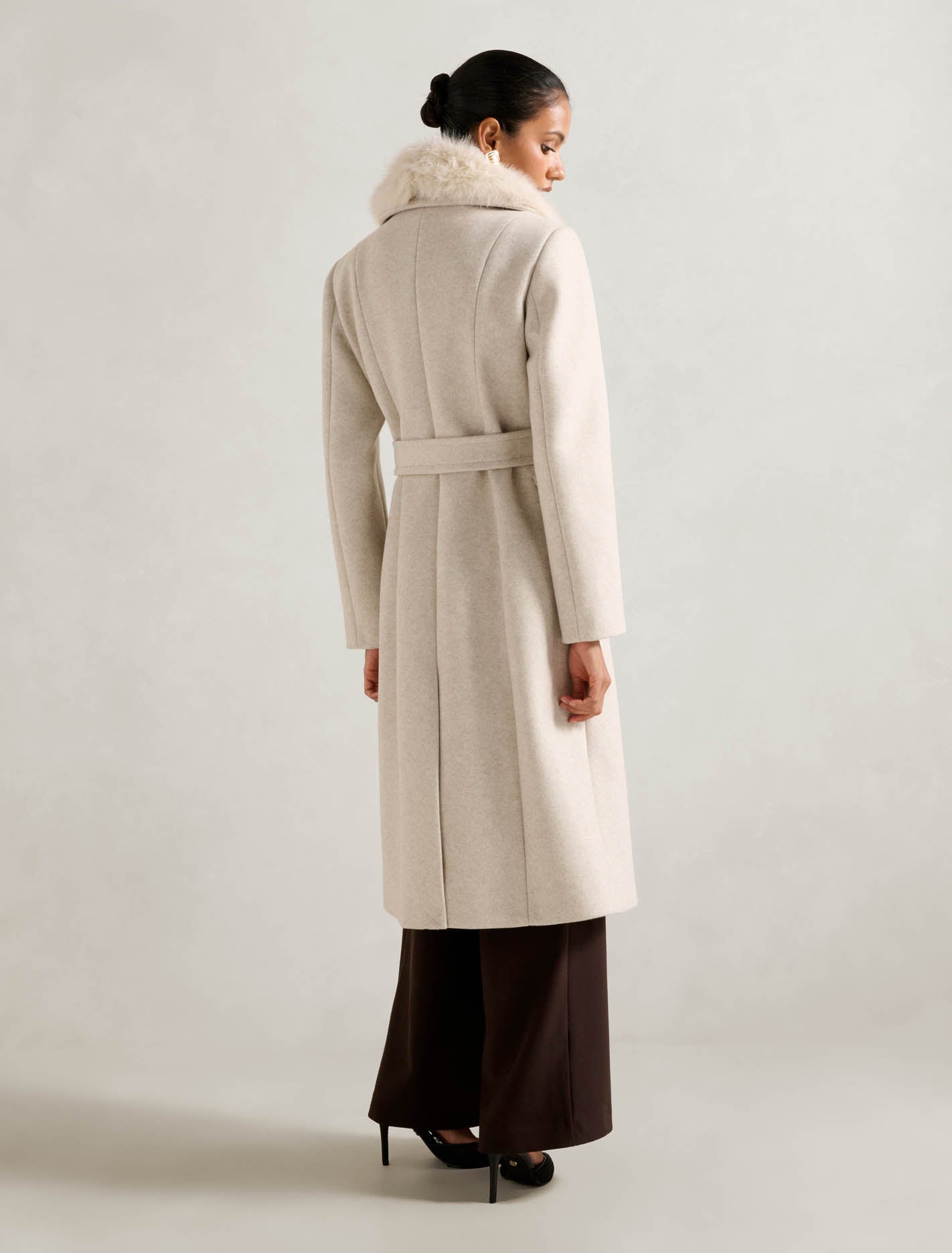 Chelsea Petite Double Breasted Fur Collar Coat