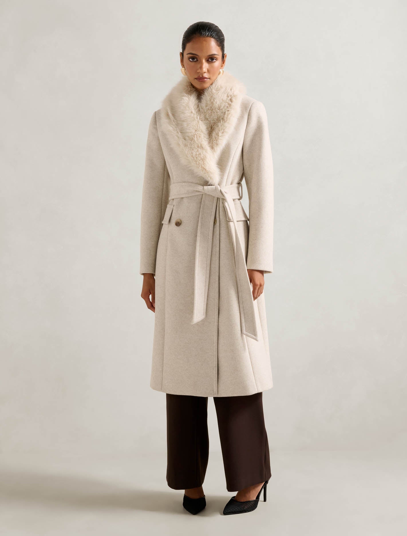 Chelsea Petite Double Breasted Fur Collar Coat