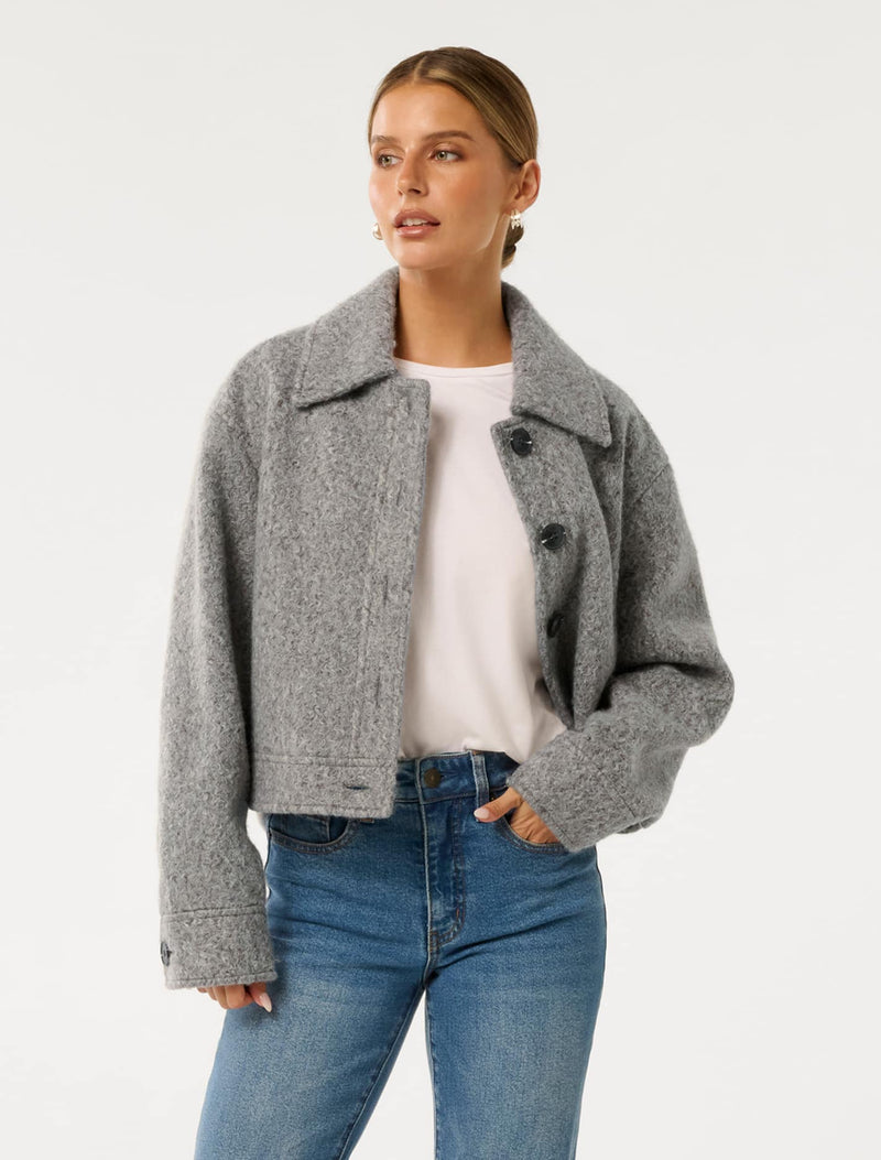 Millie Petite Crop Marle Jacket Charcoal Forever New