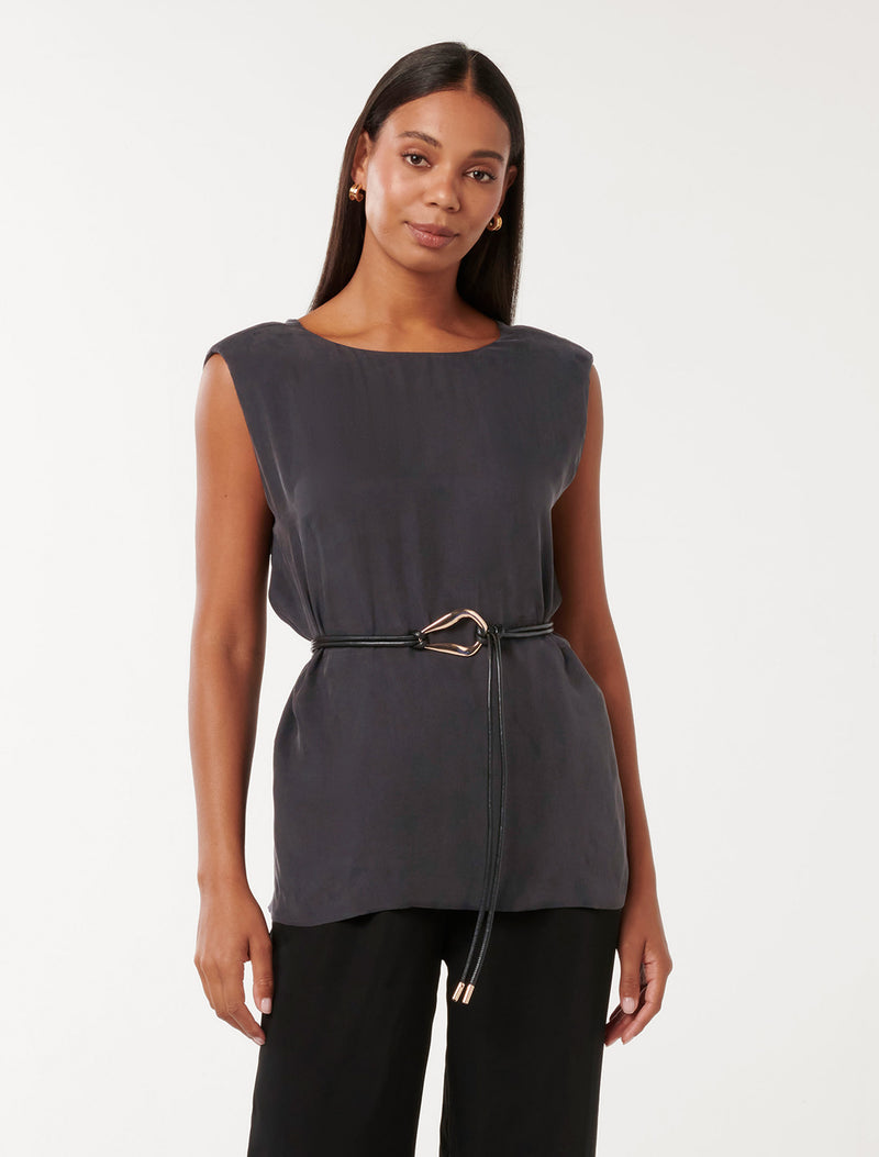 Poppy Belted Cupro Top Black Co-ord Forever New