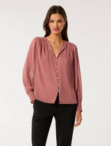 Piper Gathered Yoke Blouse Pink Forever New