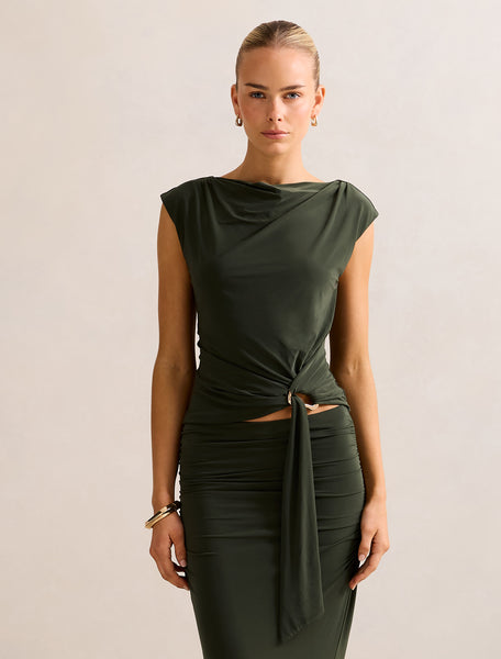 Jazelle Hardware Drape Detail Top Thyme Green | Forever New