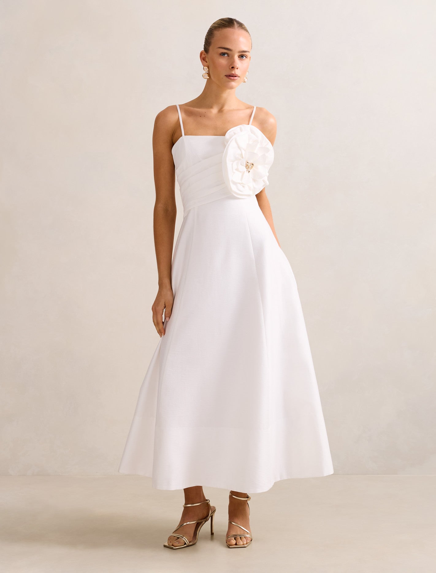 Felicia Structured Flower Midi Dress Porcelain Forever New