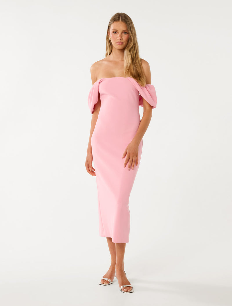 Jacinta Off Shoulder Bodycon Midi Dress Prism Pink Forever New