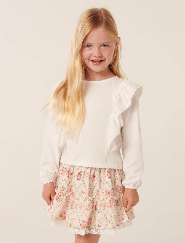 Riley Girls Long Sleeve Frill Top White Cloud Forever New