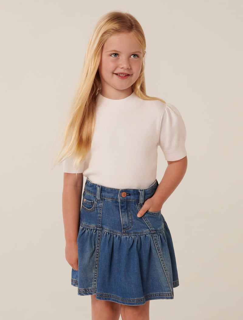 Sandra Girls Denim Frill Skirt Chalk Denim Forever New