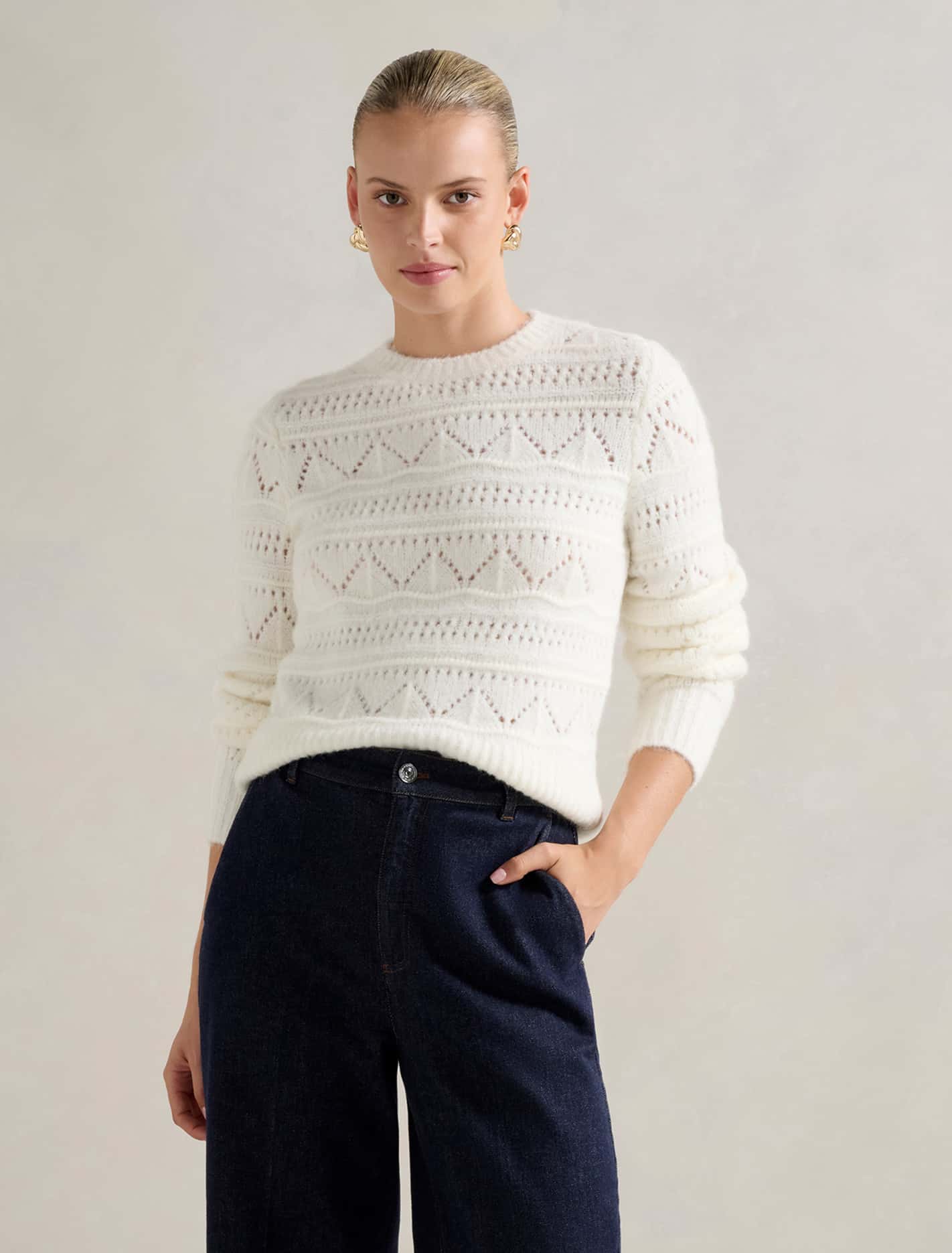 Ellie Pretty Stitch Sweater Cream Forever New