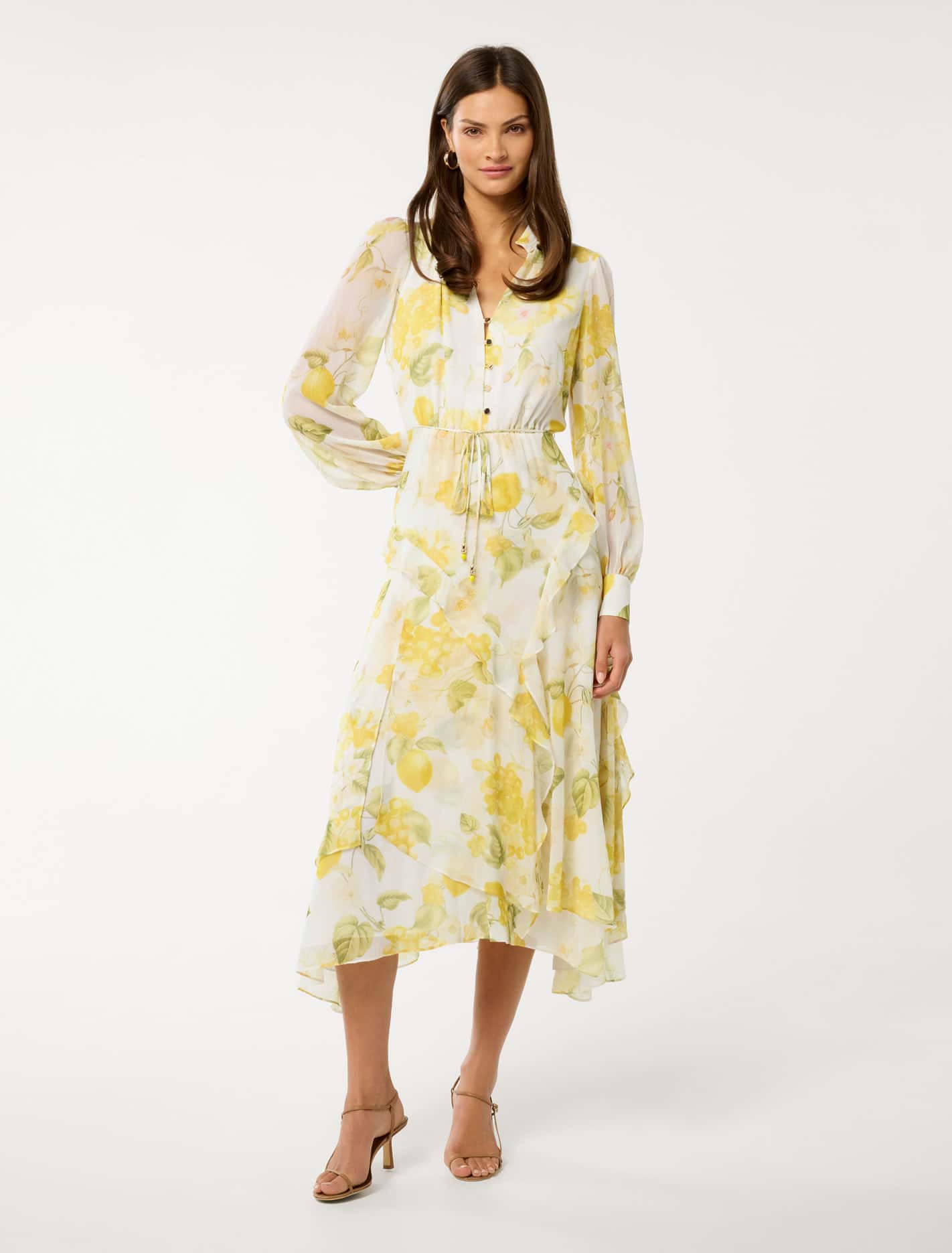 Sutton Ruffle Hem Midi Dress Limone Floral Forever New