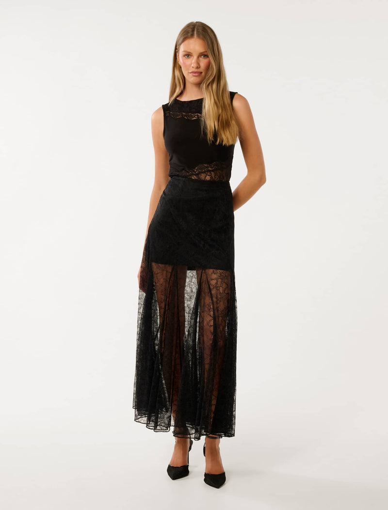 Mahalia Godet Lace Midi Skirt Forever New