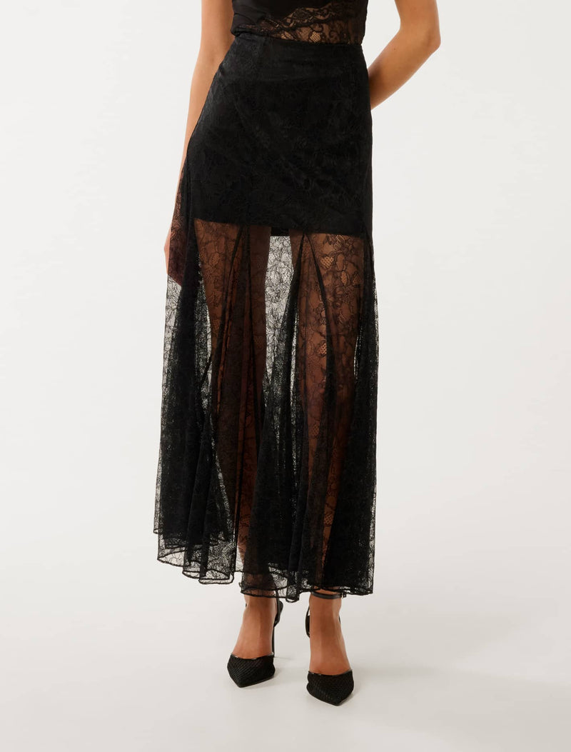 Mahalia Godet Lace Midi Skirt Black Forever New