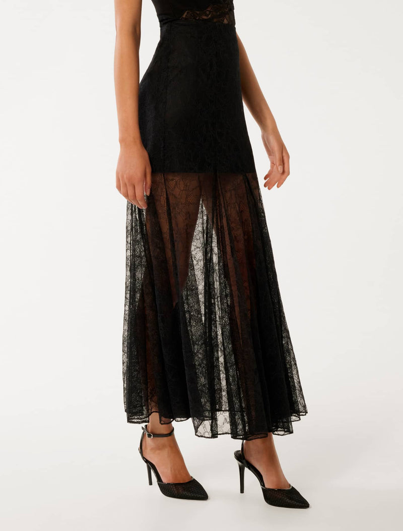 Mahalia Godet Lace Midi Skirt Forever New