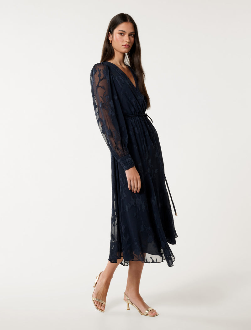 Solange Long Sleeve Burnout Midi Dress Forever New